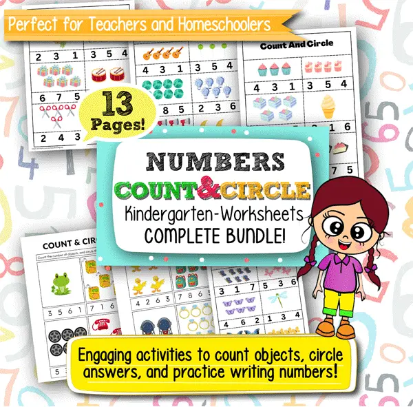 Count and Circle Kindergarten Numbers Worksheets – 13 Printable Pages for Early Math Learning