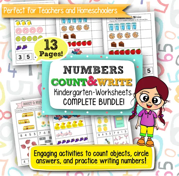 Count and Write Kindergarten Numbers Worksheets – 13 Printable Pages for Early Math Learning