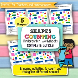 Counting Shapes Worksheets for Kindergarten – 5 Printable Pages for Early Math Learning and Shape Recognition