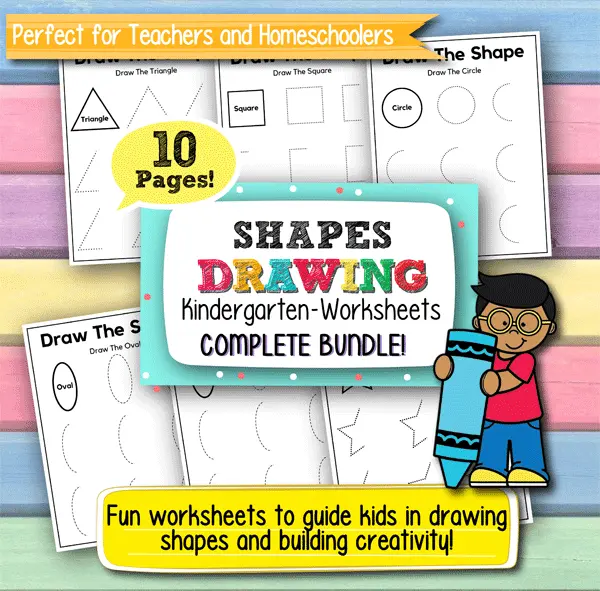 Drawing Shapes Worksheets for Kindergarten – 10 Printable Pages for Early Math Learning and Fine Motor Skills Development