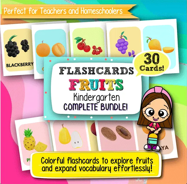 Fruits Flashcards for Kindergarten – 30 Printable Cards for Early Learning and Vocabulary Building