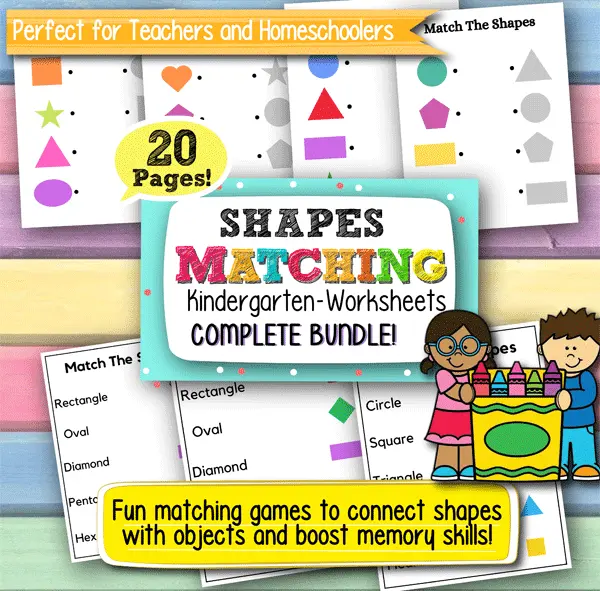 Matching Shapes Worksheets for Kindergarten – 20 Printable Pages for Early Math Learning and Shape Recognition