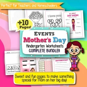 Mother’s Day worksheets for kindergarten, printable Mother’s Day activities, preschool Mother’s Day crafts, All About My Mom worksheet, Mother’s Day writing prompts, early learning Mother’s Day printables, fun literacy activities, DIY Mother’s Day gifts for kids, black-and-white worksheets for children, homeschool Mother’s Day activities