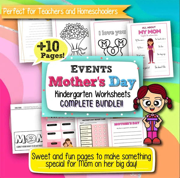 Mother’s Day worksheets for kindergarten, printable Mother’s Day activities, preschool Mother’s Day crafts, All About My Mom worksheet, Mother’s Day writing prompts, early learning Mother’s Day printables, fun literacy activities, DIY Mother’s Day gifts for kids, black-and-white worksheets for children, homeschool Mother’s Day activities