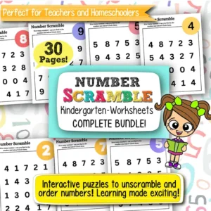 Number Scramble Worksheets for Kindergarten – 30 Printable Pages for Early Math Learning and Number Recognition