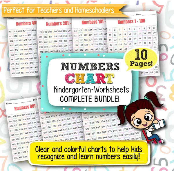 Numbers Chart Worksheets for Kindergarten – 10 Printable Pages for Early Math Learning and Number Recognition