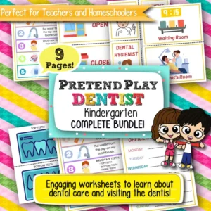 Pretend Play Kindergarten Worksheets – Dentist, 9 Printable Pages for Fun and Learning