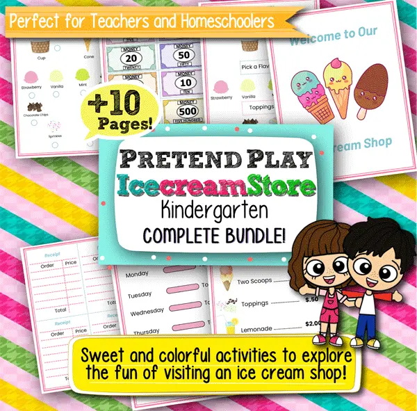 Pretend Play Kindergarten Worksheets – Ice Cream Store, 10+ Printable Pages for Fun and Learning