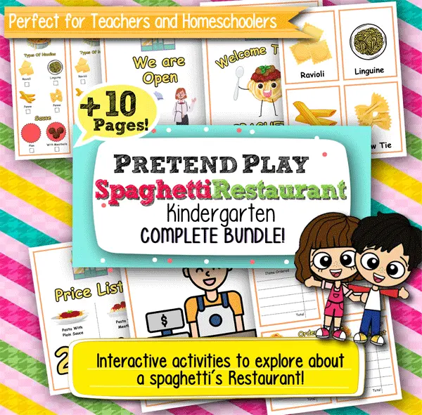 Pretend Play Kindergarten Worksheets – Spaghetti Restaurant, 10+ Printable Pages for Fun and Learning