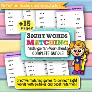 Sight Words Matching Worksheets for Kindergarten – 15+ Printable Pages for Early Literacy and Word Recognition