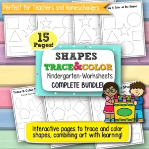 Trace and Color Shapes Worksheets for Kindergarten – 15 Printable Pages for Early Learning and Fine Motor Development