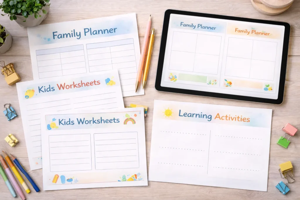 PLR parenting worksheets and family planner bundles