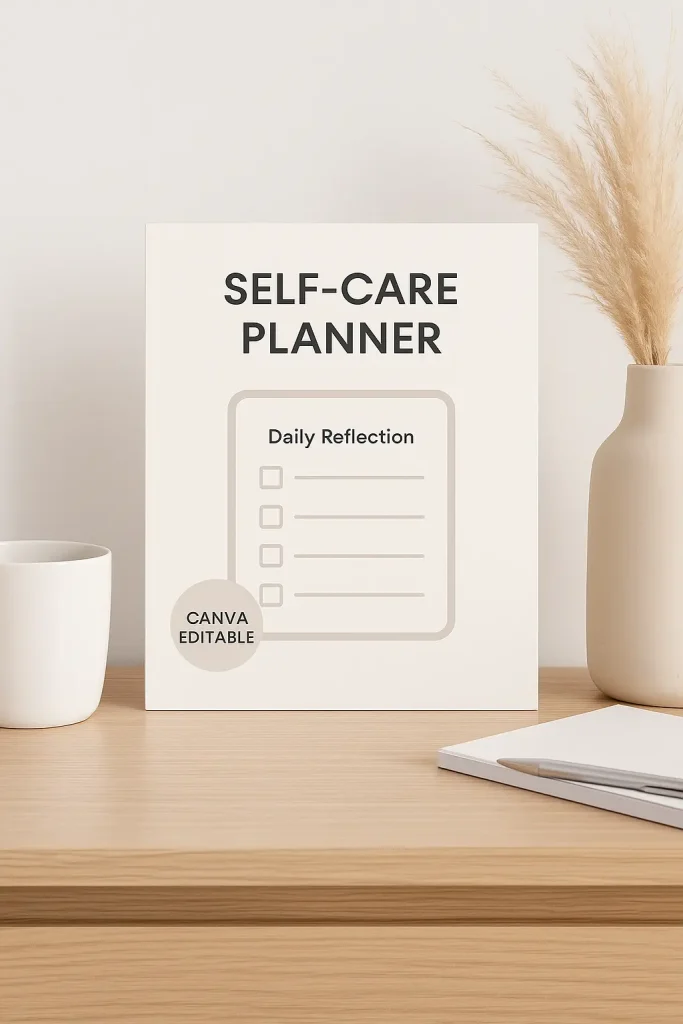 product mockup planner on desk minimalist branding canva editable digital product preview