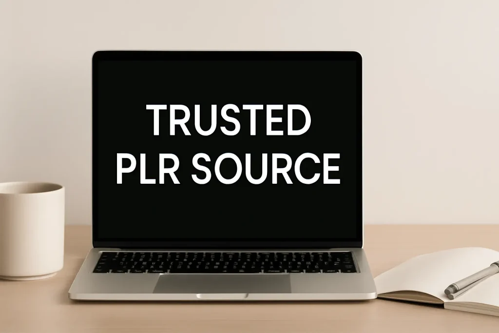 trusted plr source laptop on clean desk workspace