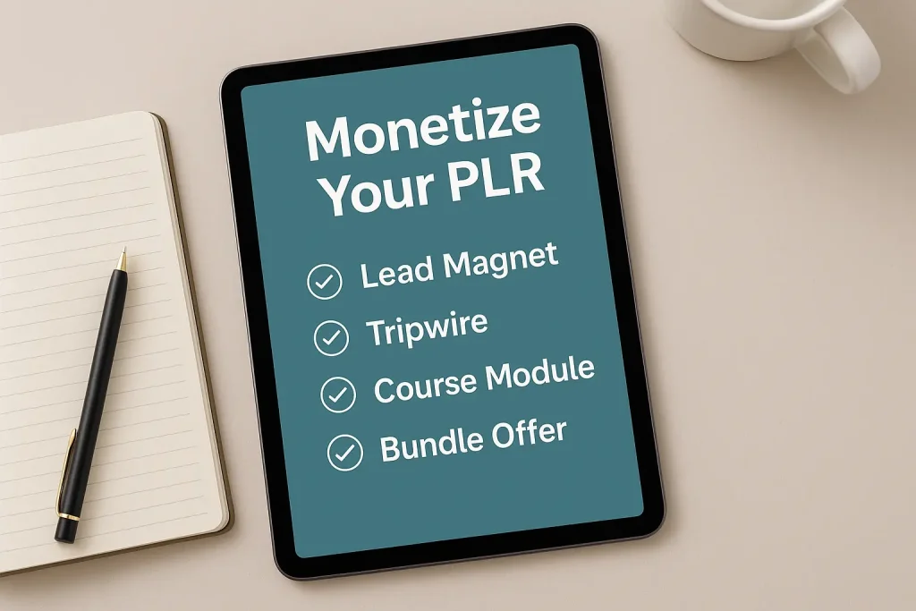 ways to monetize plr ebooks tablet list lead magnet tripwire course module bundle offer