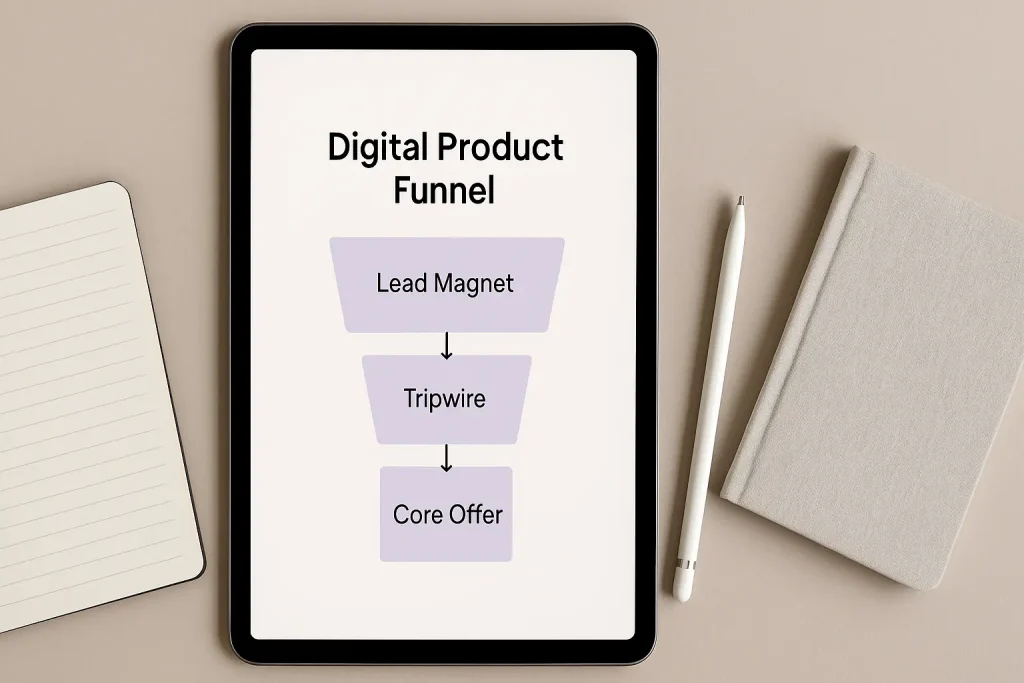 why plr ebooks are effective digital product funnel lead magnet tripwire core offer on tablet