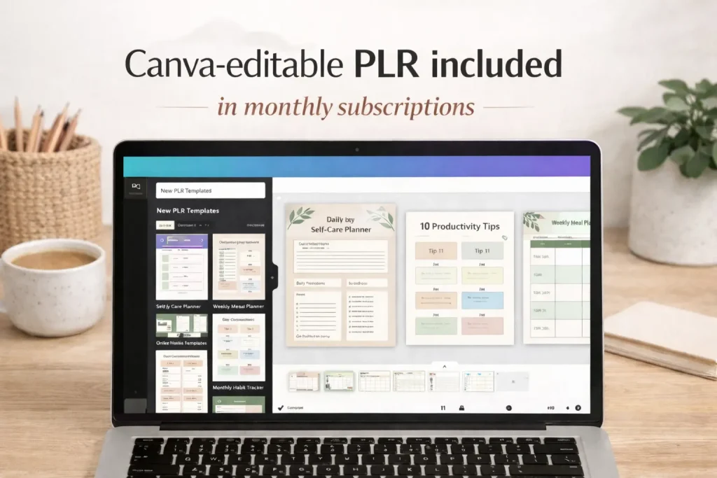 Canva-editable PLR included in monthly subscriptions