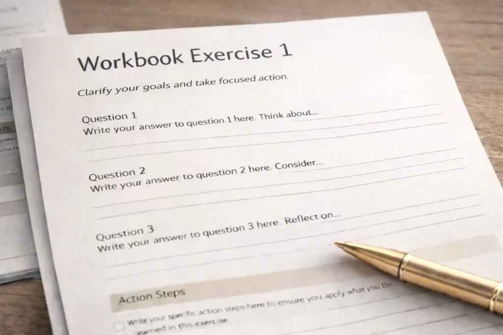 Clean, guided PLR workbook page design