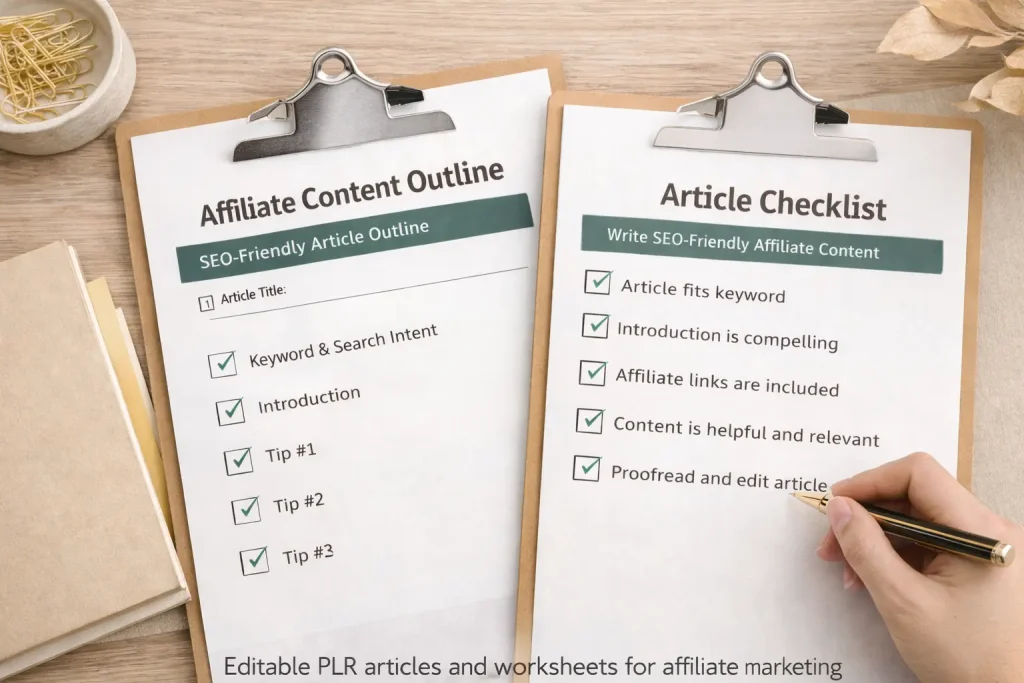 Editable PLR articles and worksheets for affiliate marketing