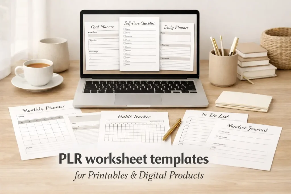 PLR worksheet templates used for digital product creation