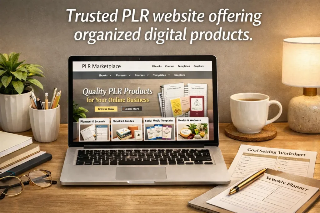 Trusted PLR website offering organized digital products