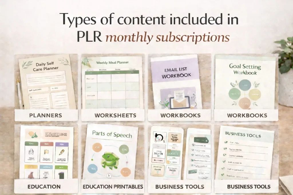 Types of content included in PLR monthly subscriptions