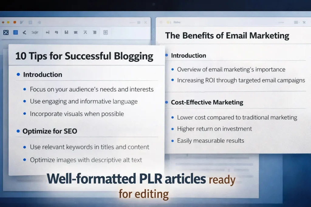 Well-formatted PLR articles ready for editing