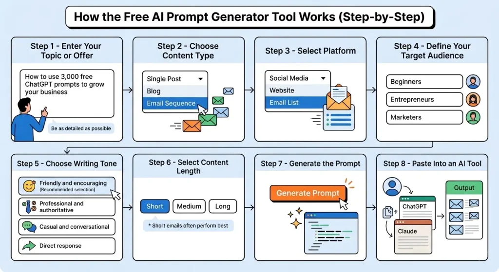 How the Free AI Prompt Generator Tool Works (Step-by-Step)