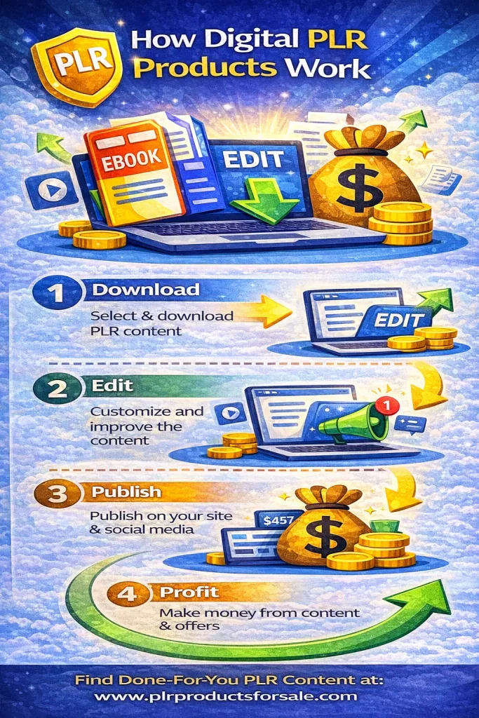 how digital PLR products are downloaded edited published and monetized